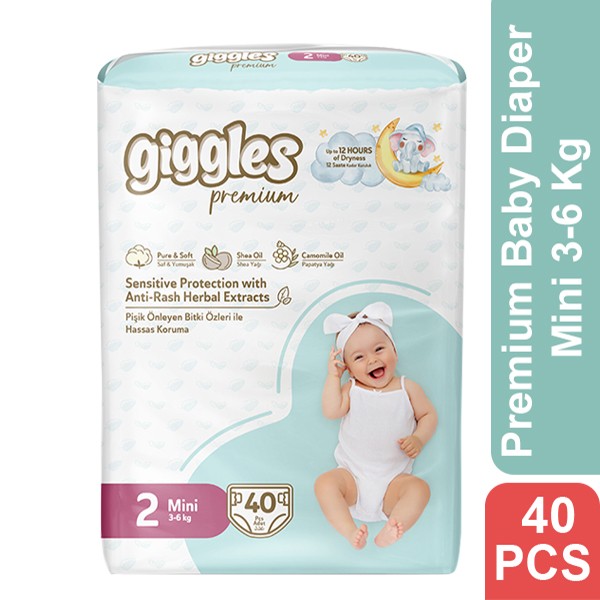 Giggles Premium  Baby Diaper 2 Mini 3-6 Kg  40 Pcs