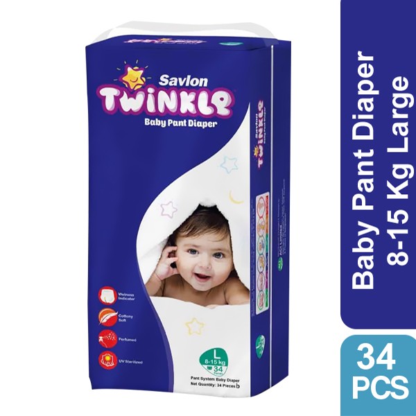 Savlon Twinkle Baby Pant Diaper 8-15 Kg Large 34 pcs