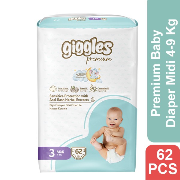 Giggles Premium Baby Diaper 3 Midi 4-9 Kg 62 Pcs