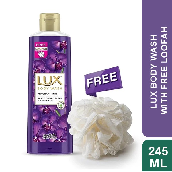 Lux Body Wash Black Orchid Scent & Juniper Oil 245ml (Free Loofah)