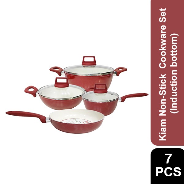Kiam  Super Ceramic Non stick Cookware-Red Color (7 pieces Cookware Set)