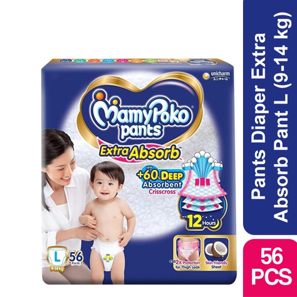 MamyPoko Pants Diaper Extra Absorb Pant L (9-14 kg) 56 pcs