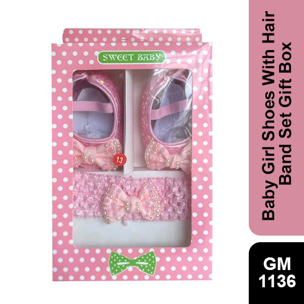 Baby Girl Shoes With Hair Band Set Gift Box(GM 1136)