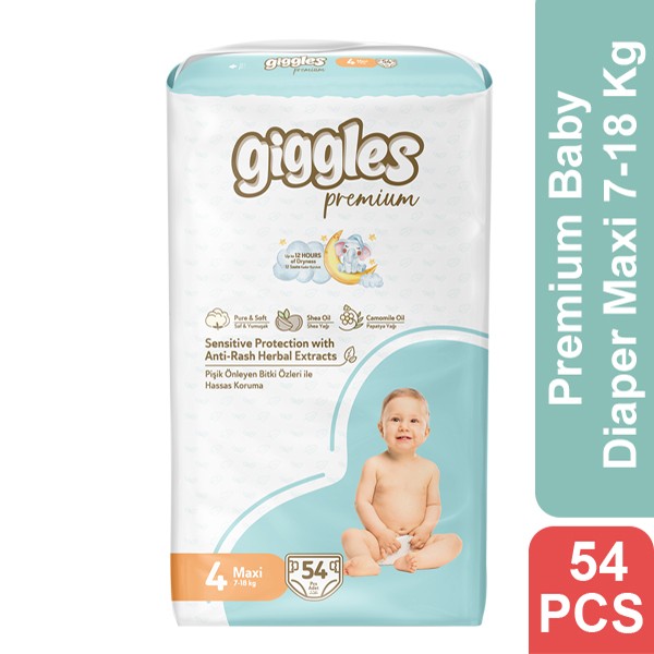 Giggles Premium Baby Diaper 4 Maxi 7-18 Kg 54 Pcs